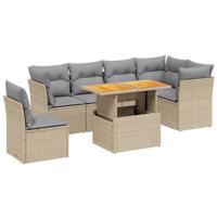 7-delige Loungeset met kussens poly rattan beige - thumbnail