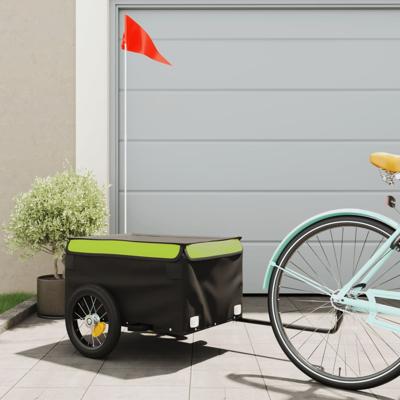 VidaXL Fietstrailer 30 kg ijzer zwart en groen VidaXL Fietstrailer 30 kg ijzer zwart en groen