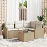 Tuinbankenset met kussen 5 pcs Beige en Wit poly rattan - thumbnail