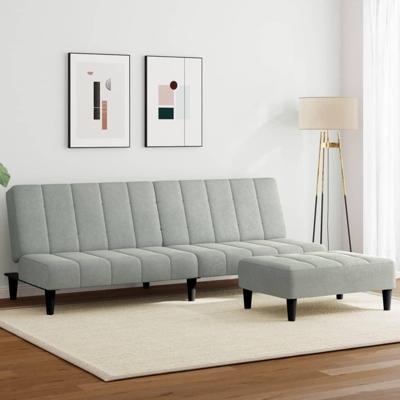 Slaapbank 2-zits met voetenbank fluweel lichtgrijs