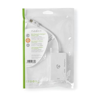 Mini DisplayPort-Kabel - DisplayPort 1.2 - Mini-DisplayPort Male - DisplayPort Female/DVI-D 24+1-Pins Female/HDMI Input - 21.6 Gbps - Vernikkeld - 0.20 m - Rond - PVC - Wit - Polybag