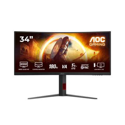 AOC Gaming CU34G4-34 inch Quad HD-monitor, 180 Hz, 1 ms, FreeSync Prem., HDR10 (2560 x 1440, 1 x HDMI 2.0, 1 x DisplayPort 1.4) zwart-rood