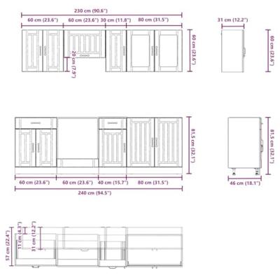 8-delige Keukenkastenset Kalmar bewerkt hout zwart