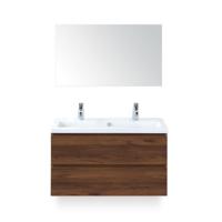 Vogue Badmeubelset 100 cm - Greeplijst in kleur - Walnoot - Keramische Wastafel Wit 2 kraangaten - met Spiegel - thumbnail