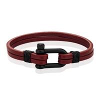 Mendes Dubbele Lederen Band - D-Shackle Red Wine-19cm - thumbnail