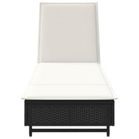 Ligbed met wielen en kussen poly rattan zwart - thumbnail