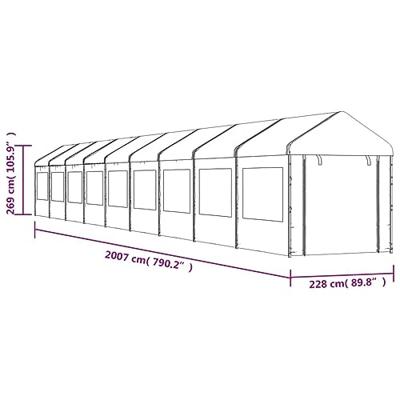 Prieel met dak 20,07x2,28x2,69 m polyetheen wit - thumbnail
