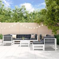 10-delige Loungeset met kussens massief hout wit - thumbnail