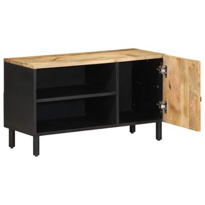 Tv-meubel 80x33,5x46 cm massief ruw mangohout zwart