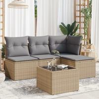 5-delige Loungeset met kussens poly rattan beige - thumbnail