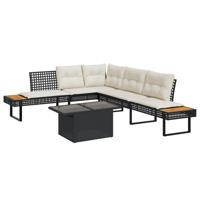 2-delige Loungeset met kussens poly rattan en glas zwart - thumbnail
