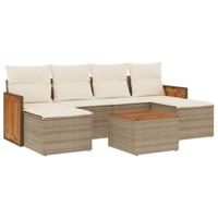 7-delige Loungeset met kussens poly rattan beige - thumbnail
