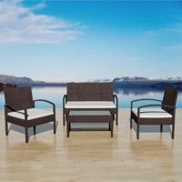 4-delige Loungeset met ronde armleuningen en kussens poly rattan - thumbnail