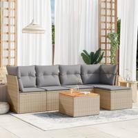 6-delige Loungeset met kussens poly rattan beige - thumbnail