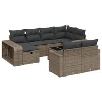 11-delige Loungeset met kussens poly rattan lichtgrijs - thumbnail