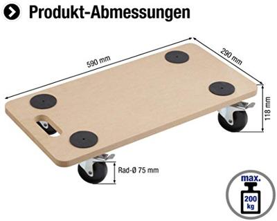 Platform Meister 821400 200 kg Met remmen 59 x 25 cm - thumbnail