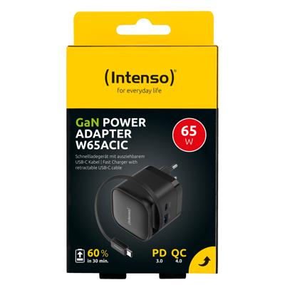 Intenso Intenso Power Adapter W65ACIC GaN black USB-oplader 65 W 1x USB-C Quick Charge 4.0 Zwart Thuis Intenso Intenso Power Adapter W65ACIC GaN black USB-oplader 65 W 1x USB-C Quick Charge 4.0 Zwart Thuis