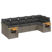7-delige Loungeset met kussens poly rattan grijs - thumbnail