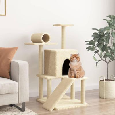 vidaXL Kattenmeubel met sisal krabpalen 110,5 cm crèmekleurig, kattenpaal, kattenboom, kattenkrabpaal, kattenhuis, kattenmeubel, kattenpalen