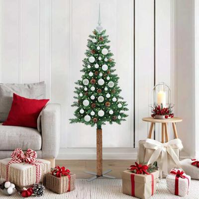 VidaXL Slanke kerstboom groen 150 cm pvc en massief dennenhout