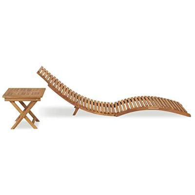 Ligbed met inklapbare tafel massief teakhout - thumbnail