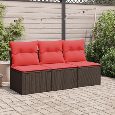 Tuinbank 3-zits met kussens poly rattan bruin Tuinbank 3-zits met kussens poly rattan bruin