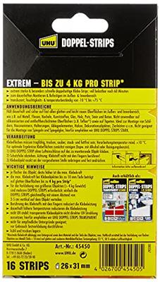 UHU 45450 45450 Dubbelzijdige zelfklevende strips UHU Wit (l x b) 31 mm x 26 mm 16 stuk(s)