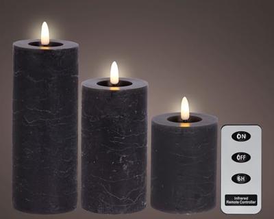 LED Kaarsenset wax 3-delig grijs