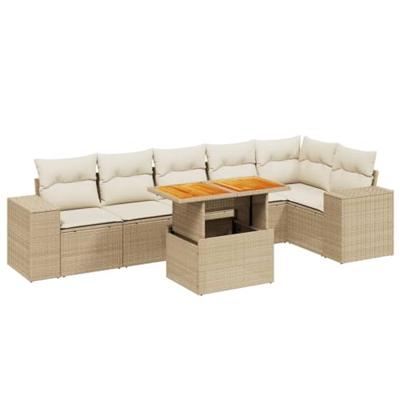 7-delige Loungeset met kussens poly rattan beige