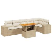 7-delige Loungeset met kussens poly rattan beige - thumbnail