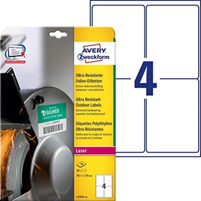 Avery-Zweckform L7915-10 Folie-etiketten 99.1 x 139 mm Polyethyleen folie Wit 40 stuk(s) Permanent hechtend Laser (kleur), Laser (zwart/wit), Kopiëren (kleur), - thumbnail