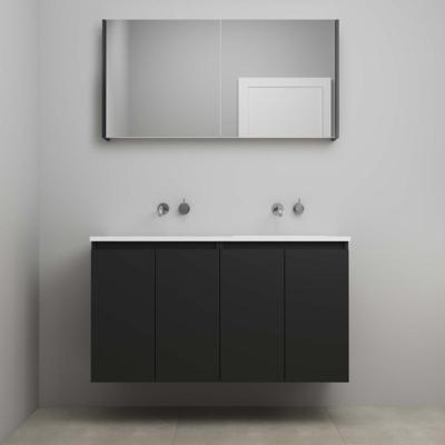 On-Line Badkamermeubelset - 120 cm - Voorgemonteerd - Greeploos 4 Deuren - Acryl Wastafel - zonder Kraangat - Spiegelkast - Mat Zwart