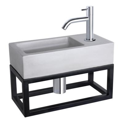Differnz Ravo fonteinset - 38.5x18.5x25cm - Rechthoek - 1 kraangat - Gebogen chromen kraan - met zwart frame - beton lichtgrijs 38.401.97