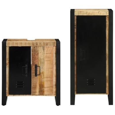 Badkamermeubelset 2 pcs Bruin en zwart Massief Mango Hout