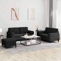 3-delige Loungeset met kussens fluweel zwart - thumbnail