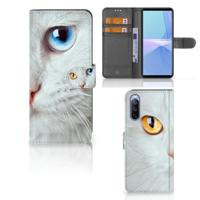 Sony Xperia 10 III | Telefoonhoesje | Met pasjeshouder | Witte Kat - thumbnail