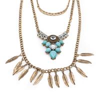Bohemian Ketting met Blauwe Stenen en Veren - thumbnail