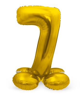 Goudkleurig Folieballon Cijfer 7 Op Standaard (72 cm)