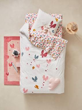 Set van dekbedovertrek + kussensloop voor kinderbed VLIEGEN MAAR roze met print