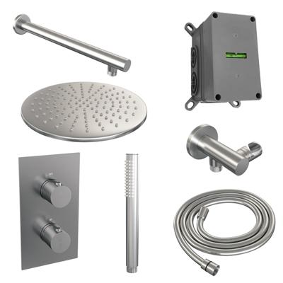 Inbouw Regendouche Set Brauer Brushed Edition Wanduitloop Ronde Hoofddouche 30 cm RVS Look Brauer