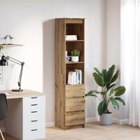 Hoge kast 37,5x35x180 cm bewerkt hout artisanaal eikenkleur - thumbnail