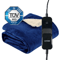 Elektrische Deken met Fleece/Sherpa - Eenpersoons warmtedeken - 160x120 CM Plaid- Bovendeken 120W - Donker Blauw - thumbnail