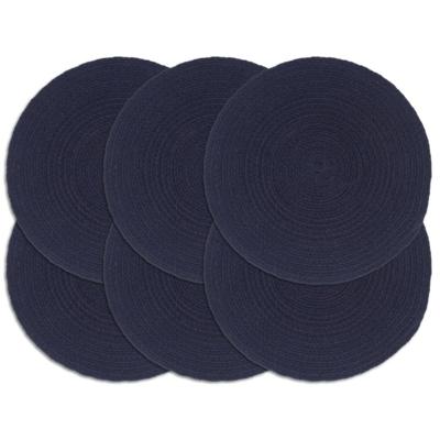 Placemats 6 st rond 38 cm katoen effen marineblauw