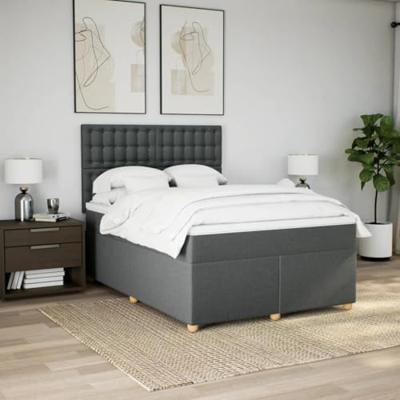 Boxspring met matras stof donkergrijs 140x190 cm