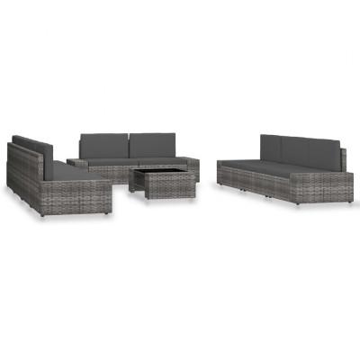 10-delige Loungeset poly rattan grijs