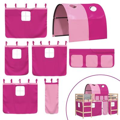 Kinderhoogslaper met tunnel 90x190 cm massief grenenhout roze