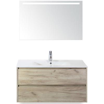 Dante Badmeubelset 100 cm - Craft Oak - Keramische Wastafel Wit Enjoy met Sence Spiegel