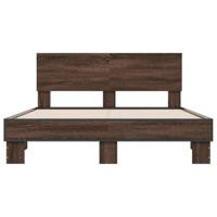 Bedframe bewerkt hout metaal bruin eikenkleur 140x190 cm - thumbnail