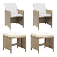 Tuinstoelen 2 st met voetenbanken poly rattan beige - thumbnail