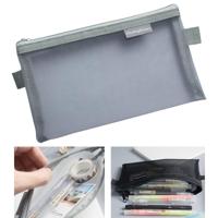 Nylon eenvoudige transparante mesh potlood Case Office School Supplies (Big Grey) - thumbnail